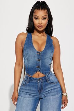 Available In Medium Wash. Denim Vest Pair With The Wayside Low Waist Wide Leg Jean Non Stretch Button Closure Cropped Disclaimer: Due To The Specialized Wash Process, Each Garment Is Unique. 100% Cotton Imported | The Wayside Denim Vest in Medium Wash size 1X by Fashion Nova Denim Vest Style, Vest Jackets, Coat Outfits, Denim Jacket Women, Women Shirts Blouse, Lookbook Outfits, Low Waist, Denim Vest, Athletic Women