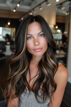 42 Subtle Balayage Black Hairstyles From Soft Highlights To Gentle Gradients Partial Caramel Highlights On Dark Hair, Dark Brown Balayage On Black Hair, Subtle Balayage Black Hair, Balayage Black, Black Balayage, Soft Highlights, Dark Brunette Hair, Subtle Balayage