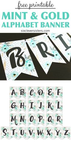 the printable alphabet banner is shown with letters and numbers