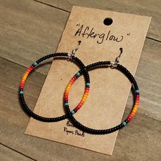 Afterglow Large Hoop Earrings Choice of Size - beaded Diy Western Jewelry, Hoop Beaded Earrings, Bead Business, Diy Western, Simple Beaded Necklaces, Beaded Items, Native Beading, Ankle Bracelets Diy, Beaded Jewelry Earrings