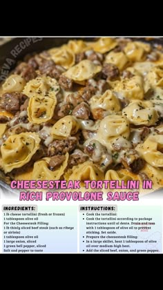 the recipe for cheesesteak tortellini in rich provolione sauce