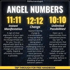 an angel numbers poster with the dates for each event in front of it and below them