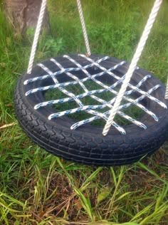 a tire swing made out of old tires