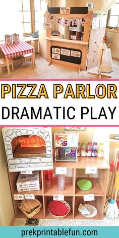 Preschool Pizza Parlor, Pizza Store Dramatic Play, Pizza Play Center, Preschool Pizza Dramatic Play, Pizza Parlor Dramatic Play Center Ideas, Food Dramatic Play Preschool, Pizza Shop Preschool, Pretend Pizza Shop, Music Theme Preschool Dramatic Play