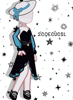 a drawing of a woman wearing a hat and dress with stars in the sky behind her