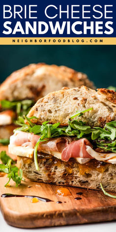 For the ultimate sweet and savory sandwich, try our creamy Brie Cheese Sandwiches with prosciutto, arugula, and fig jam. This cold sandwich is perfect for a quick packed lunch or a fancy picnic. Sandwiches With Fig Jam, Prosciutto Brie Sandwich, Boursin Sandwich, Fancy Sandwiches Ideas, Quick Packed Lunches, Fancy Picnic, Prosciutto Sandwich