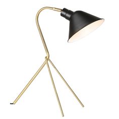 a black and gold desk lamp on a white background