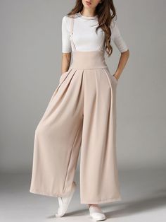 Sleeveless Straps Loose Wide Leg Pants Package included: 1*Pant More details: (n/a) Belt Design, Linen Short, Skull Head, Modest Fashion Outfits, Dress Sewing, Pantalon Large, Overalls Women, Outfit Casual