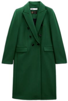 Style Coat, Italian Fabric, Moss Green, Lapel Collar, Zara Women, Double Breasted, Wool Blend, Fabric Design, Zara