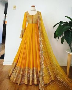 #ad Top Rated Launching Indian Wedding Wear Look Gown With New Designer Dupatta For Women's, Fashion Party Clothing Punjabi Dress Design, Trendy Dress Styles, Designer Dupatta, Haldi Dress, Exclusive Gowns, Indian Wedding Gowns, Haldi Outfit, Gown With Dupatta, Latest Bridal Dresses