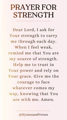 a prayer card with the words pray for strength