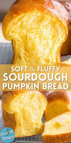 soft and fluffy sourdough pumpkin bread on a cooling rack