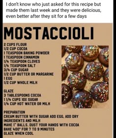 the recipe for mostacioli is shown in an ad