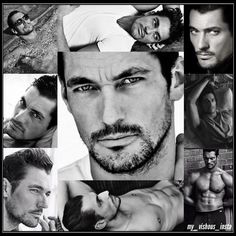 a collage of men with different facial expressions and hair styles, including one man's shirtless torso