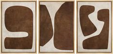 three brown and white abstract art pieces with the word love in it's center