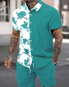 Manfinity RSRT Hombres con estampado floral Camisa & de cintura con cordón Shorts SM,L,XL,XXL $$1,200 Por encargo 🛍️🌸🤍 Wedding Outfit Men, Men Street Fashion, Drawstring Waist Shorts, Oversize Casual, Wedding Costumes, Cool Outfits For Men, Top Streetwear, Floral Print Shirt, Mens Designer Fashion