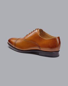 - Leather Oxford Shoes - Tan Business Dress Shoes With Rubber Heel Cap, Classic Low-top Leather Shoes For Business, Business Casual Leather Cap Toe Shoes With Removable Insole, Low-top Leather Sole Derby For Business, Classic Low-top Dress Shoes For Office, Business Low-top Derby With Leather Sole, Business Low-top Dress Shoes In Calf Leather, Low-top Derby Shoes With Leather Sole For Business, Cognac Business Leather Shoes With Cap Toe