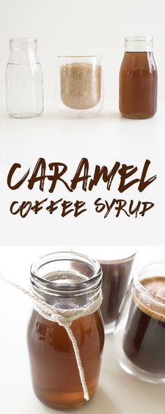 caramel coffee syrup in glass jars with rope