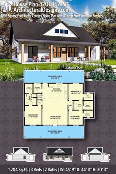 the floor plan for this house is shown in blue and white, with three separate rooms