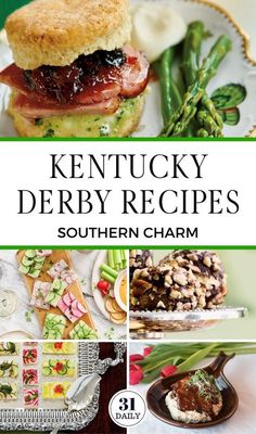 kentucky derby recipe book with pictures of different foods and desserts on the cover, including asparagus