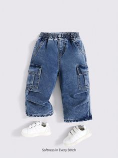 Baby Boys Trendy Stonewashed Casual Elastic Waistband Soft Work Baggy Wide Leg Denim Pants With Side Pockets,Leisure And Versatile Outdoor Wear Outfits Medium Wash    Denim Plain Bottoms Non-Stretch  Baby Boys Clothing, size features are:Bust: ,Length: ,Sleeve Length: Toddler Boy Denim Pants, Infant Boy Jeans, Mom Jeans Toddler, Baby Boy Light Wash Jeans, Newborn Jeans Boy, Wide Leg Denim Pants, Black Baby Boys, Toddler Jeans, Boys Denim