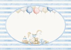 a blue and white striped background with balloons