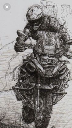 a drawing of a person riding a motorcycle