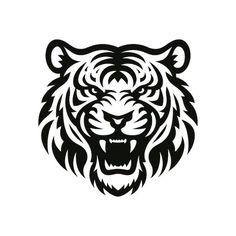 a black and white tiger's head on a white background