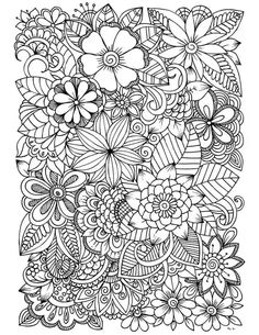 a coloring page with flowers and swirls on the bottom, in black and white