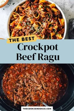 the best crockpot beef ragu recipe in a slow cooker with text overlay