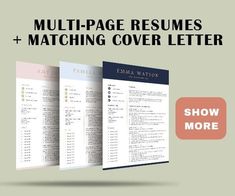 two resumes with the words multi page resumes and matching cover letter show more