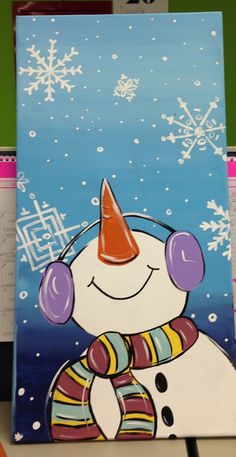 a painting of a snowman wearing headphones