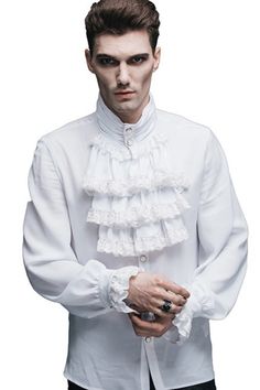 Valentine's Day Outfits Halloween Gothic Costume, Gothic Pastel, Theater Play, White Ruffle Shirt, Gothic Costume, Goth Guys, Gothic Shirts, Halloween Gothic, Long Sleeve And Shorts