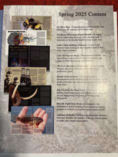 an advertisement for the spring 2013 content catalog, with images of bees and other insects