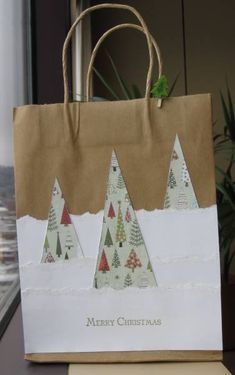 a brown paper bag with trees on it