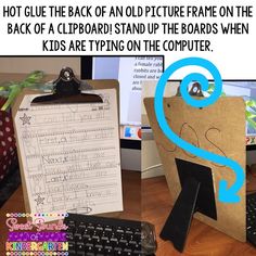 a clipboard with writing on it next to a computer keyboard and paper clip board