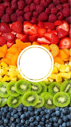 the fruit is arranged in rainbow colors with a white circle above it that says, i love you