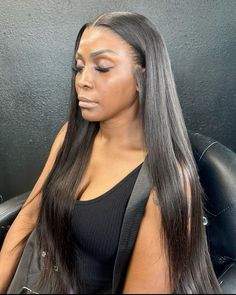 Straight Black Wig Install, Black Lacefront Wig Straight, Ponytails Hairstyles, Sweet 17, Flat Iron Hair Styles, Hairstyle Inspiration, Boring Hair, Hair Techniques, Hair Ponytail