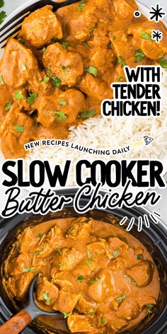 Close-up shot of slow cooker butter chicken garnished with cilantro in a slow cooker Slow Cooker Butter Chicken, Tomato Cream Sauce, Slow Cooker Dinner, Chicken Slow Cooker Recipes, Tender Chicken, Crockpot Recipes Slow Cooker, Dinner Recipes Crockpot, Crock Pot Cooking