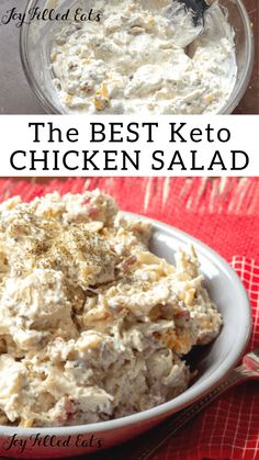 the best keto chicken salad is in a bowl and ready to be eaten for lunch