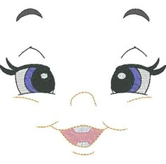 the face of a girl with blue eyes and pink lips is shown in this embroidery design