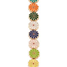 a multicolored flower bracelet with four petals on the end and five smaller flowers attached to it