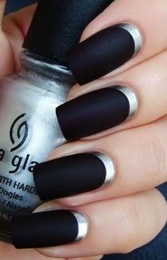 23 Rocking Matte Nail Designs Black Silver Nails, Acrylic Diy, Silver Nail Art, Moon Nails, Silver Nail, Black Nail Designs, Black French, Nails Black