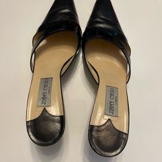 Easy Elegance With These Kitten Heeled Beauties !!Size 9.5 Evening Slip-on Heels With Leather Lining, Jimmy Choo Shoes, Leather Mules, Kitten Heel, Mule Clogs, Mules Shoes, Mule, Jimmy Choo, Patent Leather