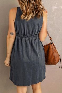 BeChimee Buttons Sleeveless High Waist Mini Dress Casual Chic Classy, Casual Dress Patterns, Light Wash Denim Jacket, Magic Dress, Chic Summer Style, Elegant Mini Dress, Dresses Casual Fall, Vestido Casual, Button Down Dress