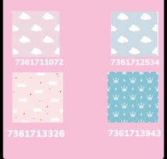 four different wallpapers with crowns and clouds on them in pastel pink, light blue, and white