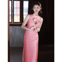 Pink Elegant Cheongsam Be the epitome of elegance in our Pink Elegant Cheongsam. This stunning dress features a delicate pink color that exudes sophistication. Made with high-quality fabric, it is designed to provide both comfort and style. Perfect for any special occasion, this cheongsam is a must-have for any fashion-forward individual. Size Chart (cm) Bust Waist Hip Shoulder Width Dress Length S 82 66 86 36 120 M 86 70 90 37 120 L 90 74 94 38 120 XL 94 78 98 39 120 2XL 98 82 102 40 120 Elegant Spring Ceremony Cheongsam, Sleeveless Spring Wedding Cheongsam, Elegant Sleeveless Fitted Cheongsam, Spring Wedding Sleeveless Cheongsam, Elegant Sleeveless Ao Dai For Wedding, Spring Ceremony Fitted Cheongsam, Elegant Sleeveless Fitted Ao Dai, Pink Full Length Dress For Wedding, Full-length Pink Dress For Wedding