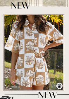 Women Fashion Casual Graphic Printing Short Sleeve Shirt Shorts Two-piece Set Collared Beach Sets For Summer, Beige Collared Sets For Summer, Summer Beige Collared Set, Beige Collared Summer Set, Casual Beige Beach Season Sets, Women Fashion Casual, Chic Woman, Two Piece Sets, Womens Fashion Casual