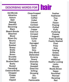 the words describing different types of hair