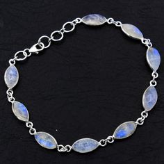 Special Offer Rainbow Moonstone Gemstone Bracelet - 925 Sterling Silver Women Bracelet length 8.4" Jewelry for Gift -ab0082 (Stamped 925).MATERIAL- 925 STERLING  SILVERBRACELET SIZE - 8" INCH STONE - Rainbow MoonstoneSTONE SHAPE- MarquiseBRACELET WEIGHT - 8.00 GRAMS Tiffany Bracelet Silver, Sterling Silver Bracelets Handmade, Designer Handmade Jewellery, Silver Plated Bracelet, 925 Silver Bracelet, Moonstone Bracelet, Women Bracelet, Blue Rainbow, Birthstone Bracelets